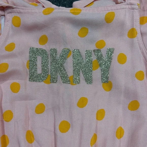 DKNY Girls Medium Romper Cut Out Side Pink Orange Polka Dot NWT Sleeveless - Picture 8 of 8